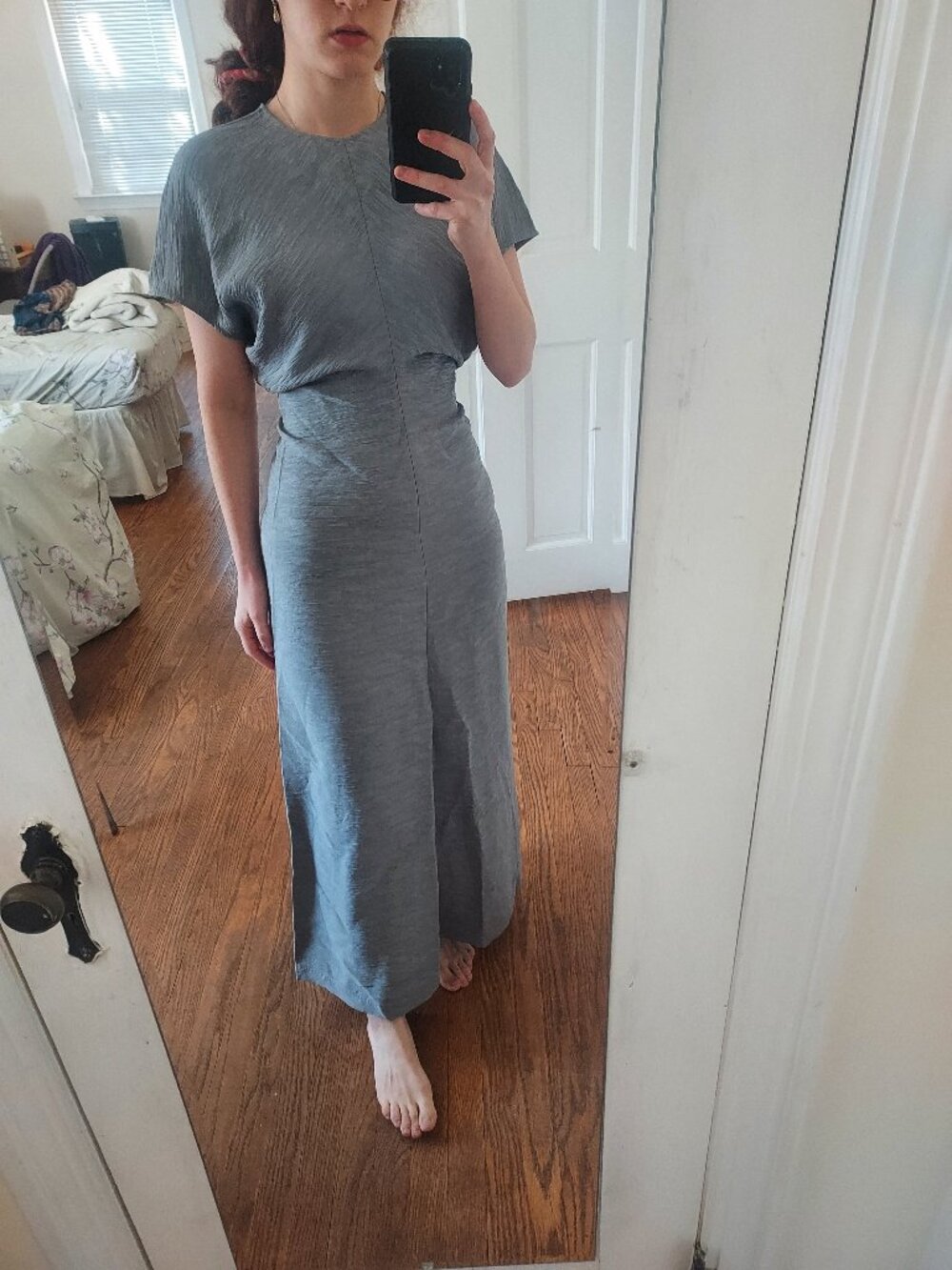 TOTEME Slouch Waist Crinkled Blue Grey Dress